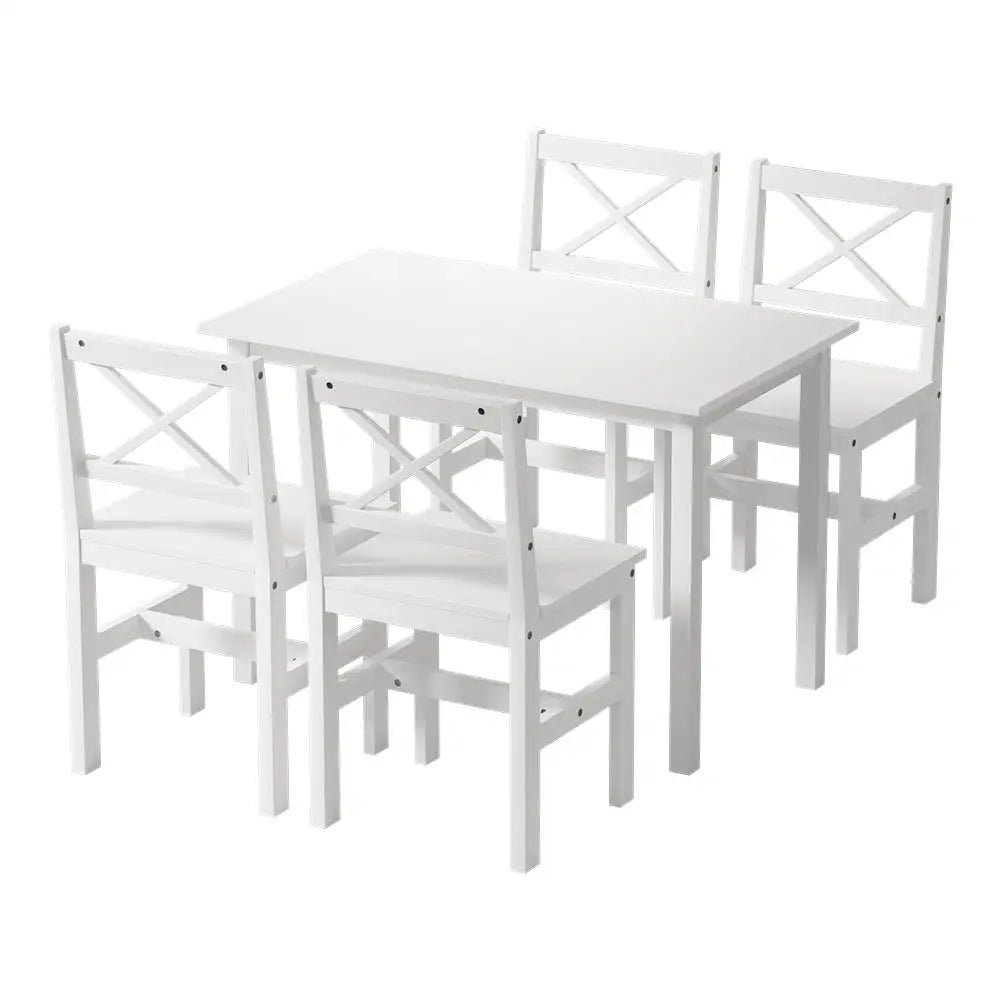 Artiss Dining Chairs and Table Dining Set 4 Cafe Chairs Set Of 5 4 Seater White - Furniture > Dining