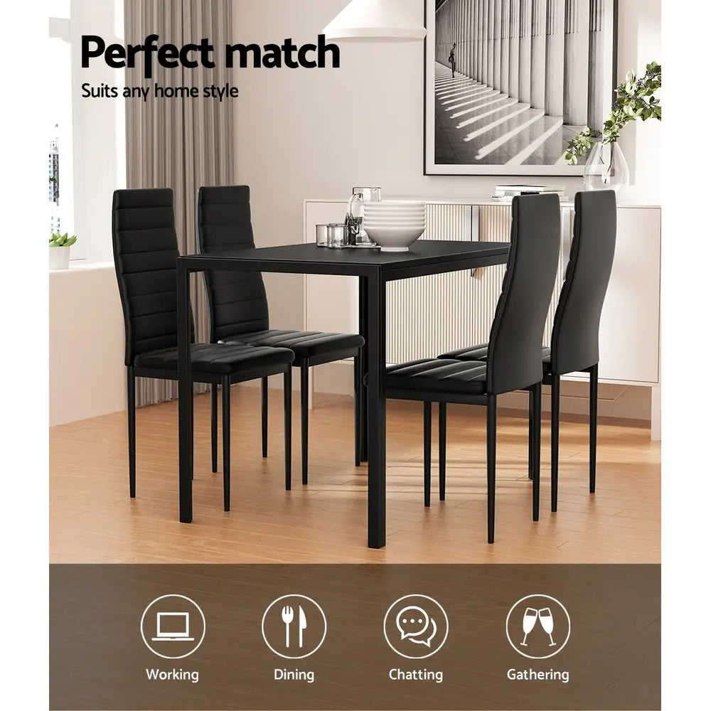 Artiss Dining Chairs and Table Dining Set 4 Chair Set Of 5 Black - Furniture > Dining