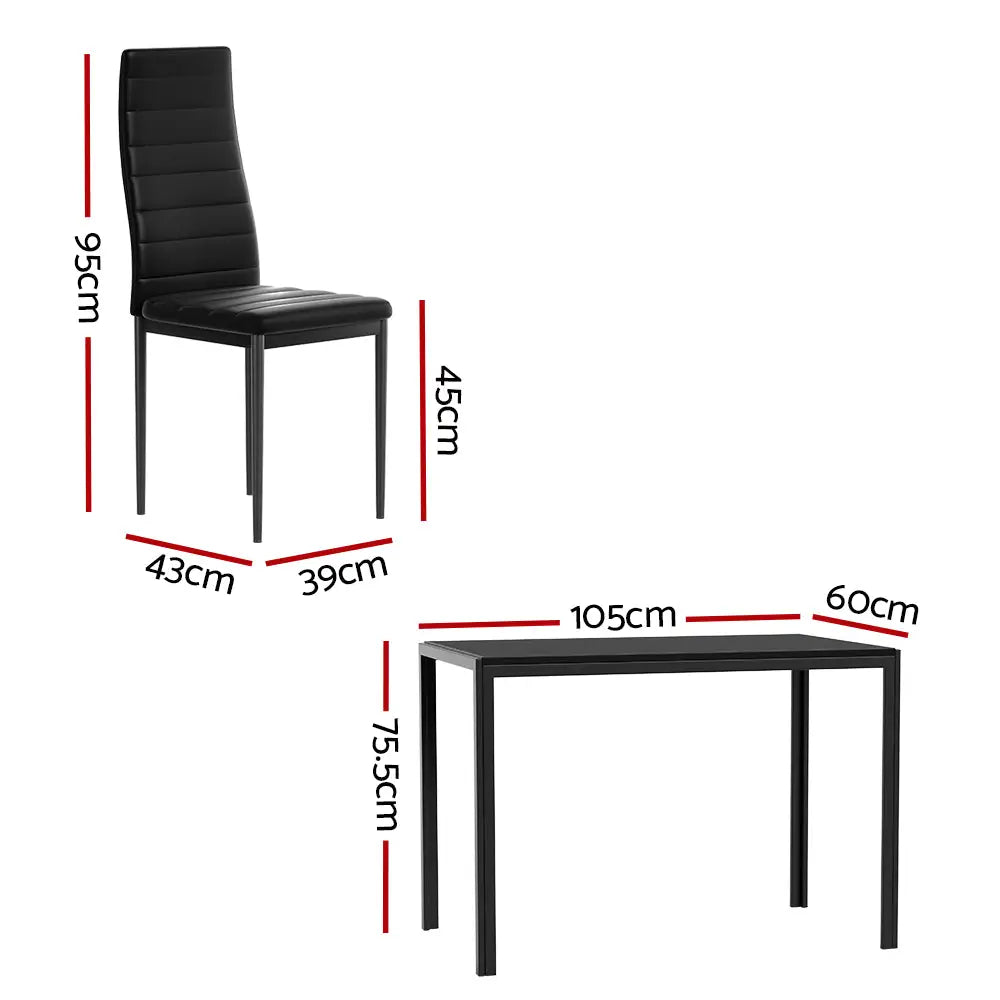 Artiss Dining Chairs and Table Dining Set 4 Chair Set Of 5 Black - Furniture > Dining