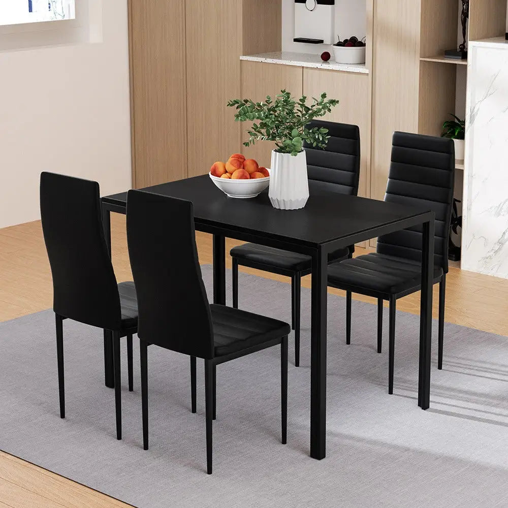 Artiss Dining Chairs and Table Dining Set 4 Chair Set Of 5 Black - Furniture > Dining