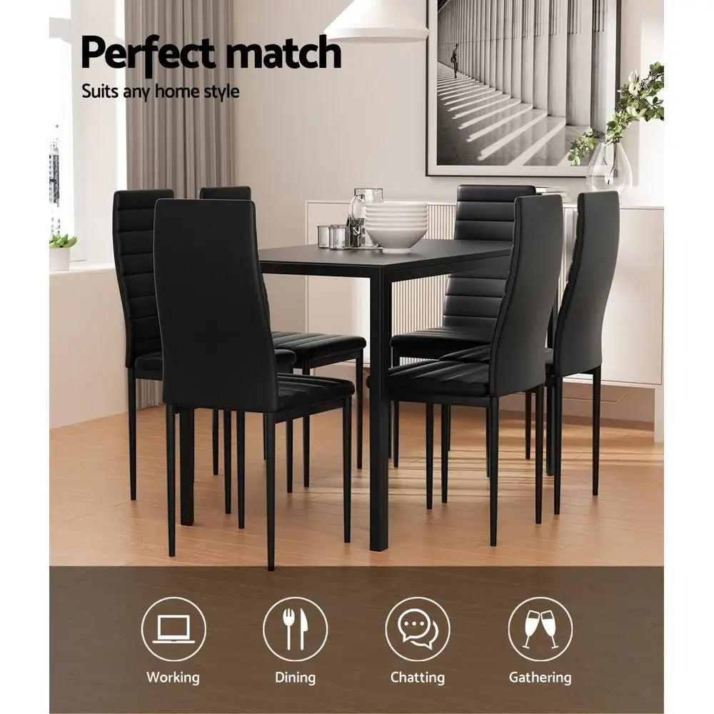 Artiss Dining Chairs and Table Dining Set 6 Chair Set Of 7 Black - Furniture > Dining