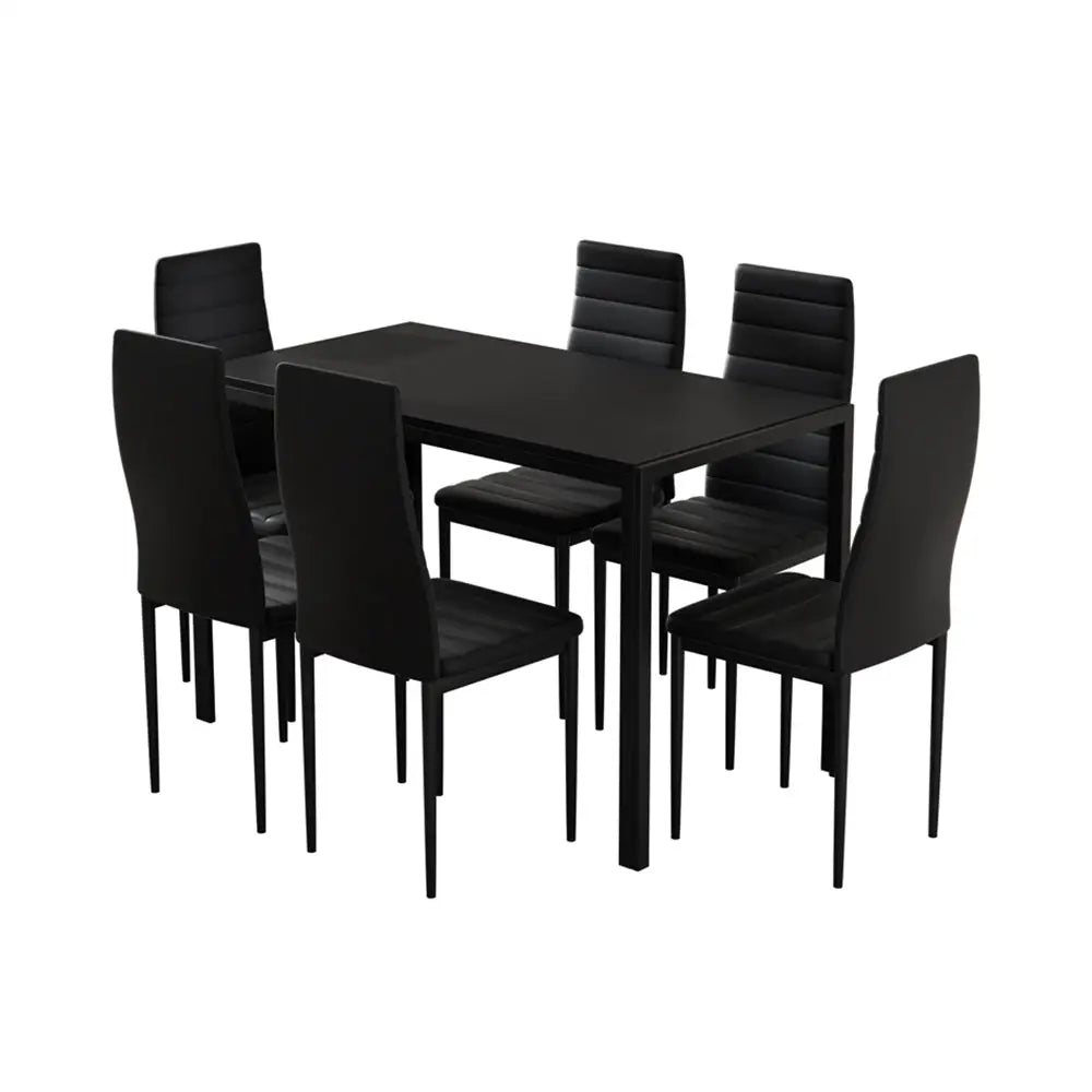 Artiss Dining Chairs and Table Dining Set 6 Chair Set Of 7 Black - Furniture > Dining
