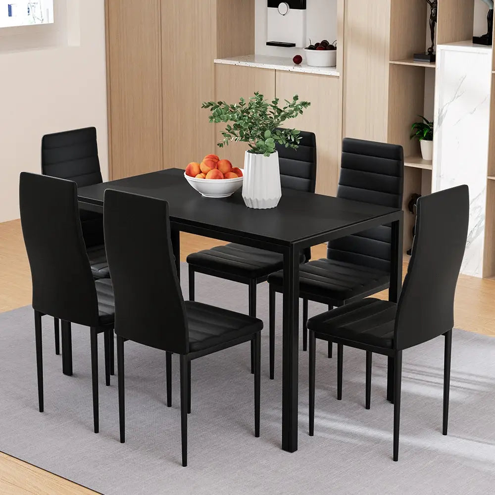 Artiss Dining Chairs and Table Dining Set 6 Chair Set Of 7 Black - Furniture > Dining