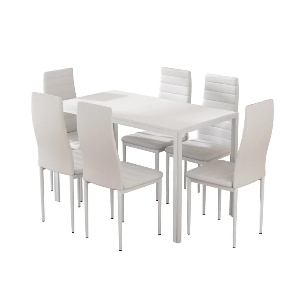 Artiss Dining Chairs and Table Dining Set 6 Chair Set Of 7 White - Furniture > Dining