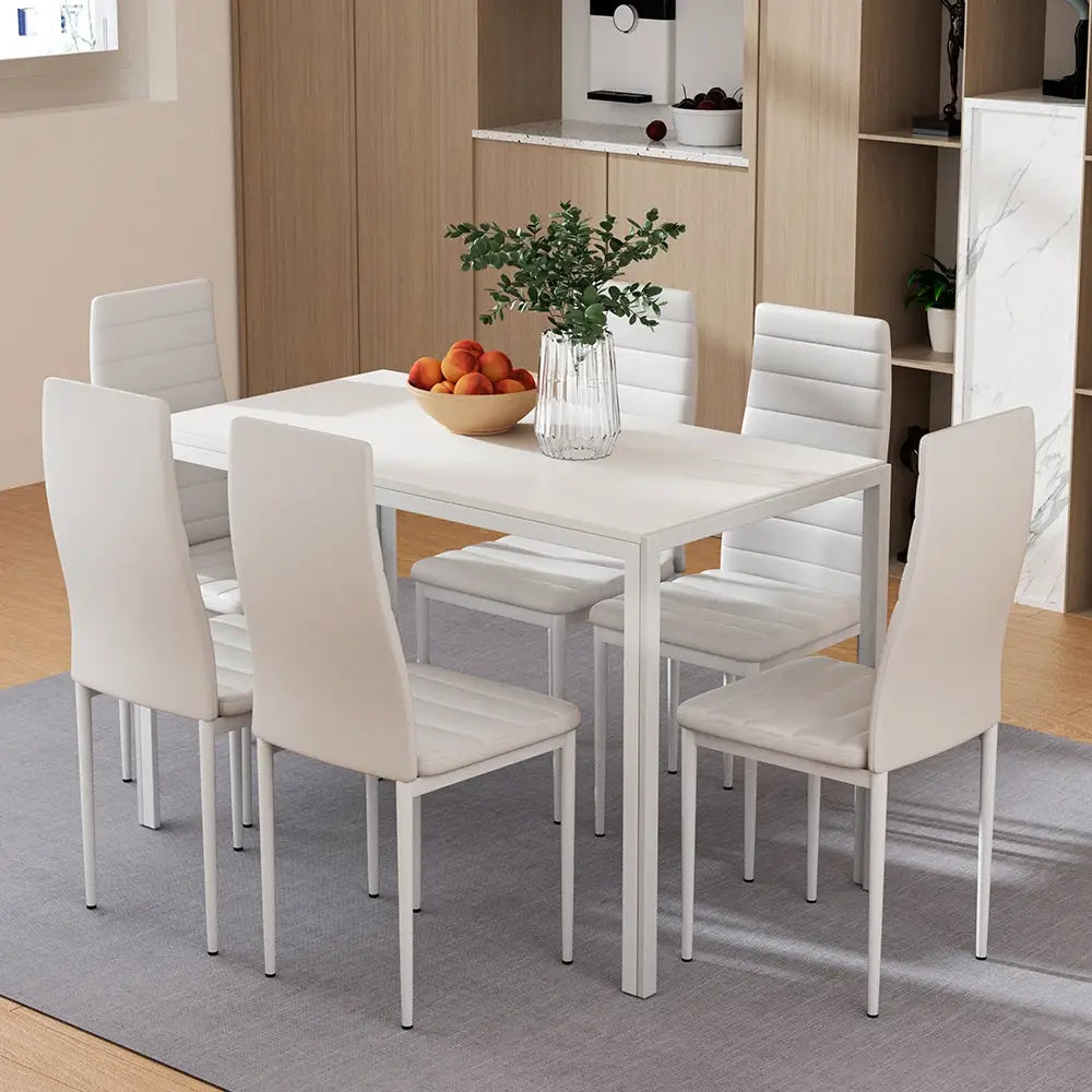 Artiss Dining Chairs and Table Dining Set 6 Chair Set Of 7 White - Furniture > Dining