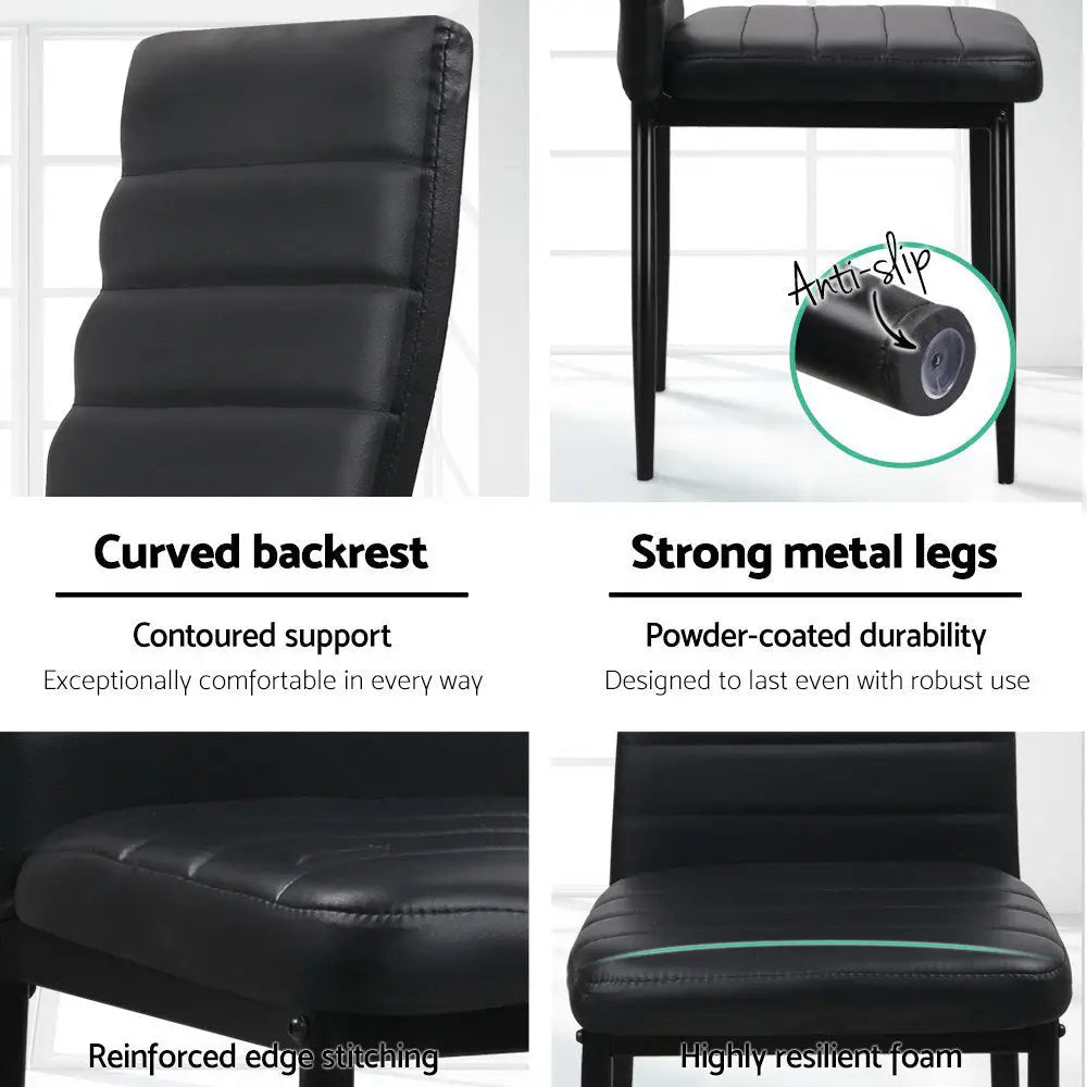 Artiss Dining Chairs Black PU Leather Set of 4 Astra - Furniture > Dining
