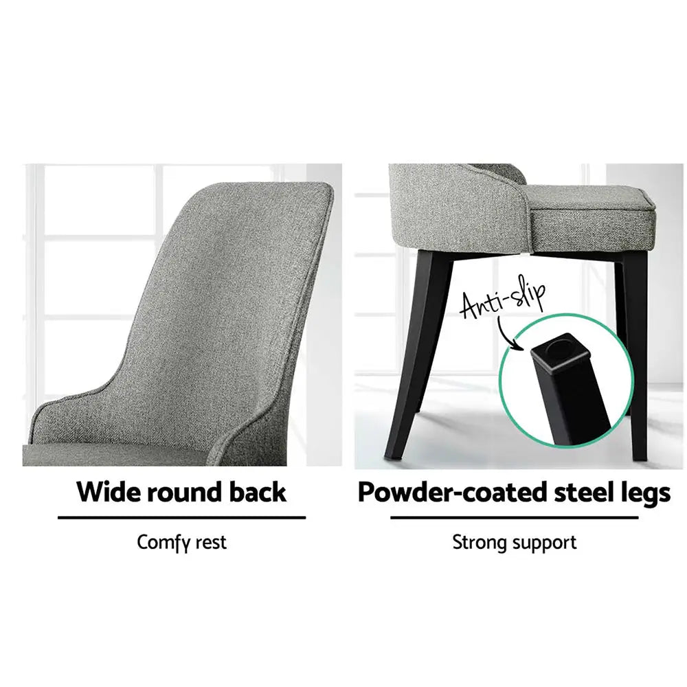 Artiss Dining Chairs Fabric Grey Set of 2 Domus - Furniture > Dining