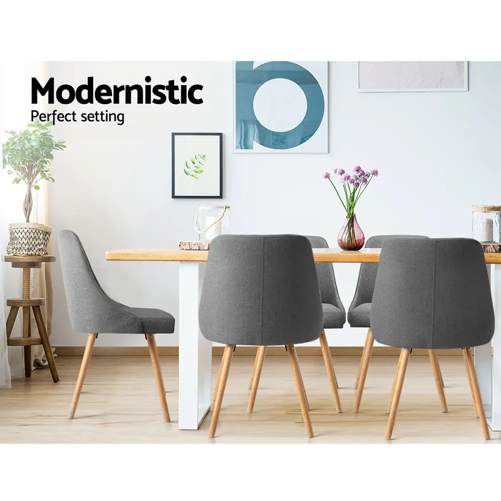 Artiss Dining Chairs Fabric Grey Set of 2 Kalmar - Furniture > Dining