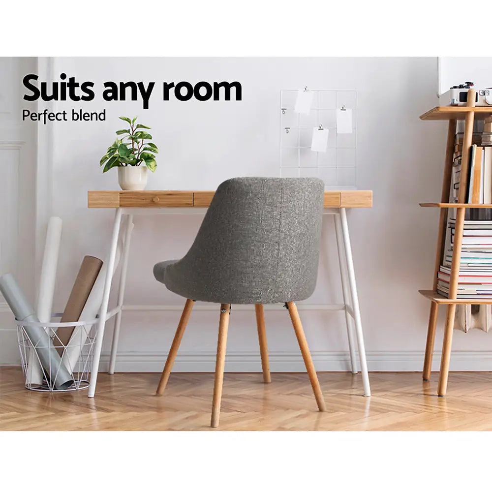 Artiss Dining Chairs Fabric Grey Set of 2 Kalmar - Furniture > Dining
