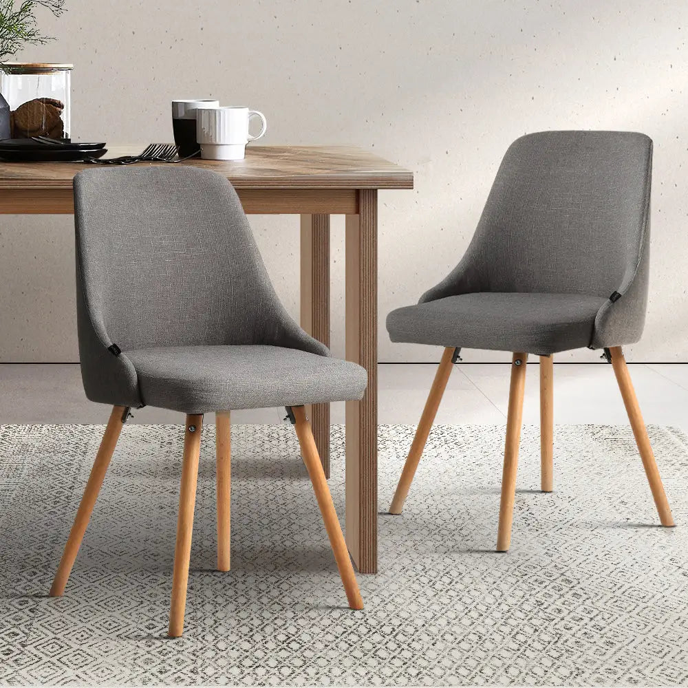 Artiss Dining Chairs Fabric Grey Set of 2 Kalmar - Furniture > Dining