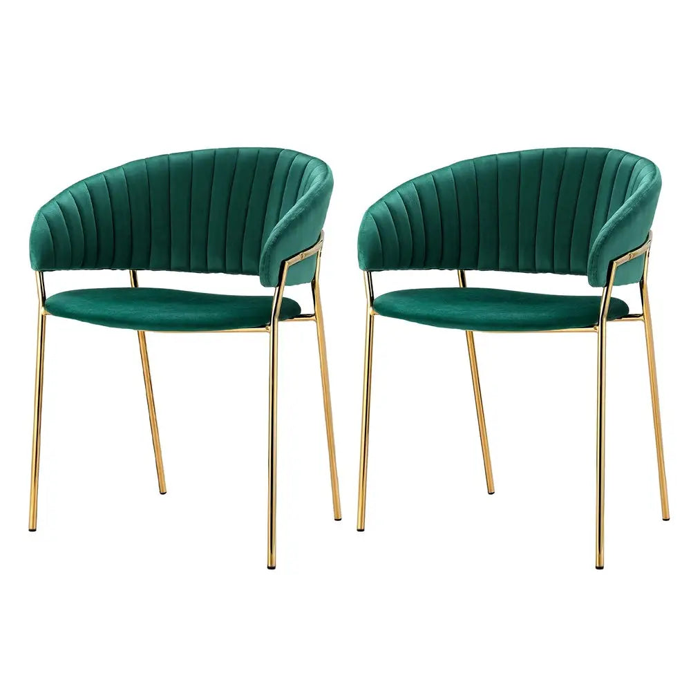 Artiss Dining Chairs Green Velvet Upholstered Set Of 2 Dalia - Furniture > Bar Stools & Chairs