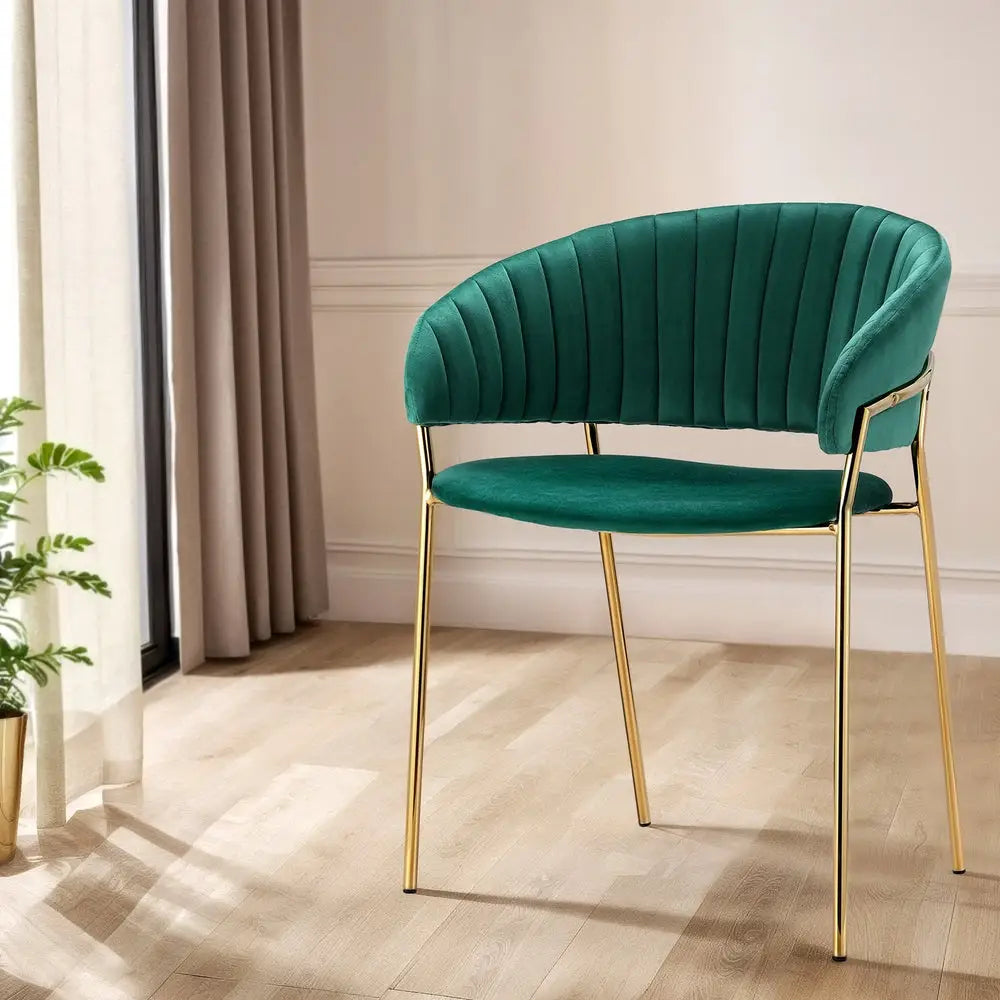 Artiss Dining Chairs Green Velvet Upholstered Set Of 2 Dalia - Furniture > Bar Stools & Chairs