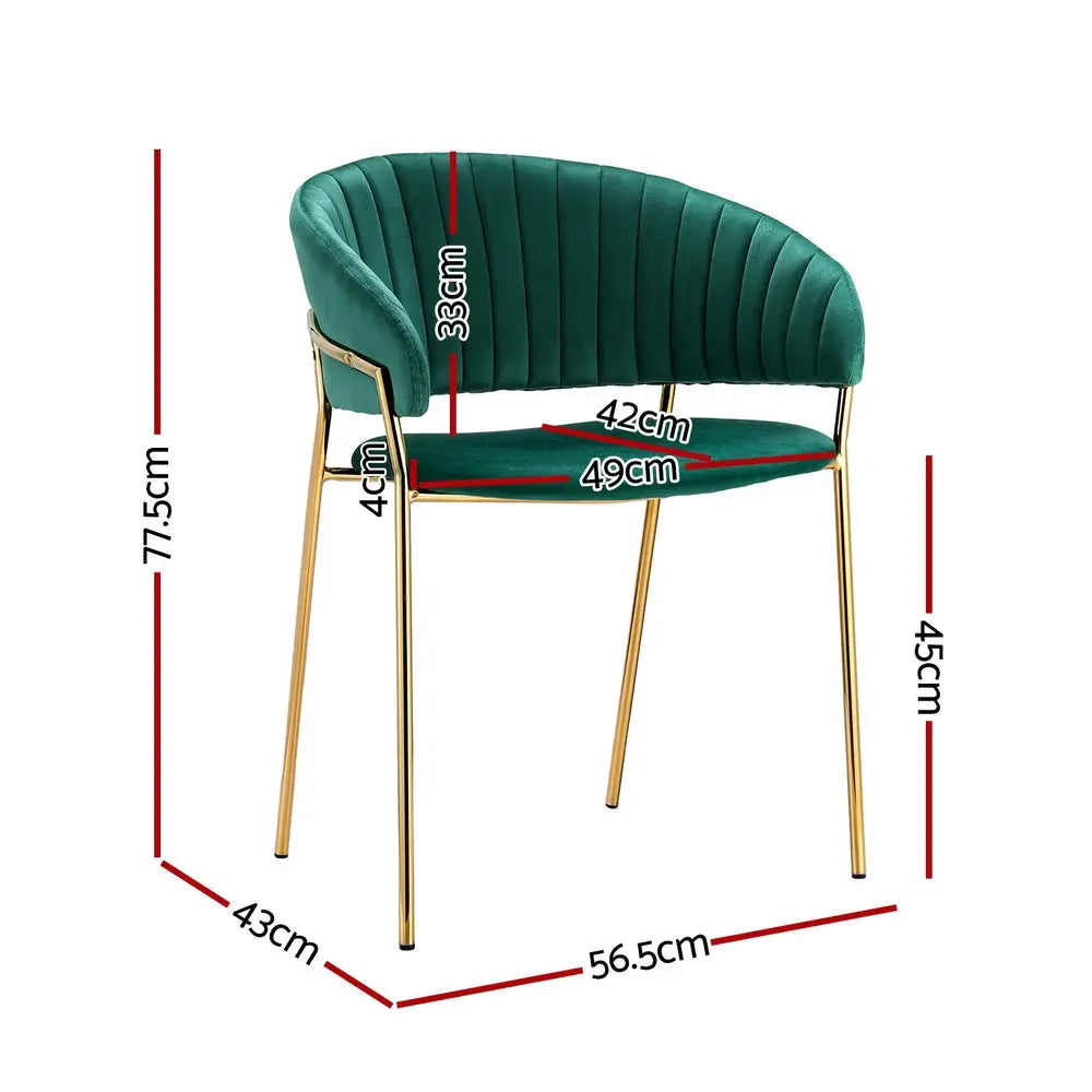 Artiss Dining Chairs Green Velvet Upholstered Set Of 2 Dalia - Furniture > Bar Stools & Chairs