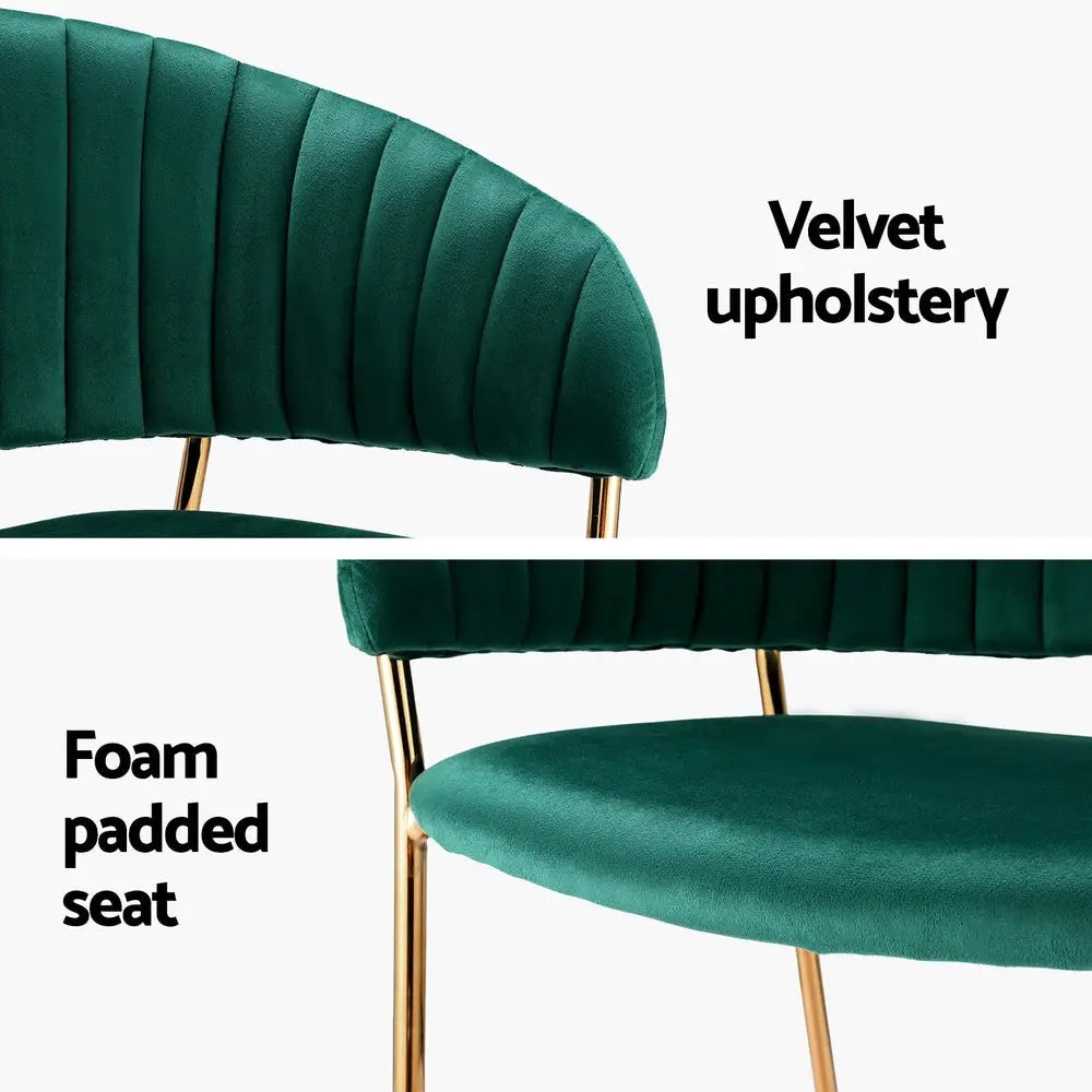 Artiss Dining Chairs Green Velvet Upholstered Set Of 2 Dalia - Furniture > Bar Stools & Chairs