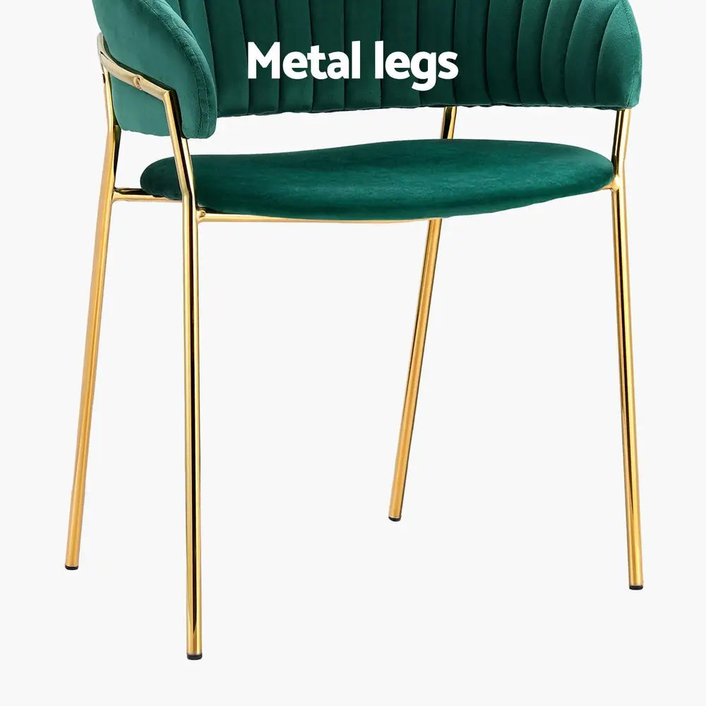 Artiss Dining Chairs Green Velvet Upholstered Set Of 2 Dalia - Furniture > Bar Stools & Chairs