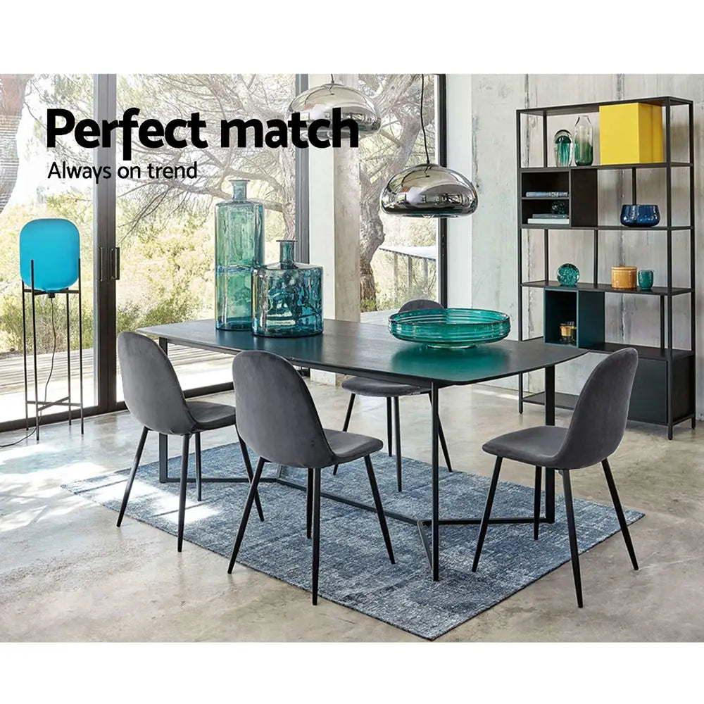 Artiss Dining Chairs Grey Velvet Set of 4 Nova - Furniture > Dining