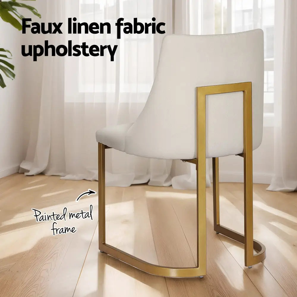 Artiss Dining Chairs Linen Fabric Beige Set Of 2 Balen - Furniture > Dining