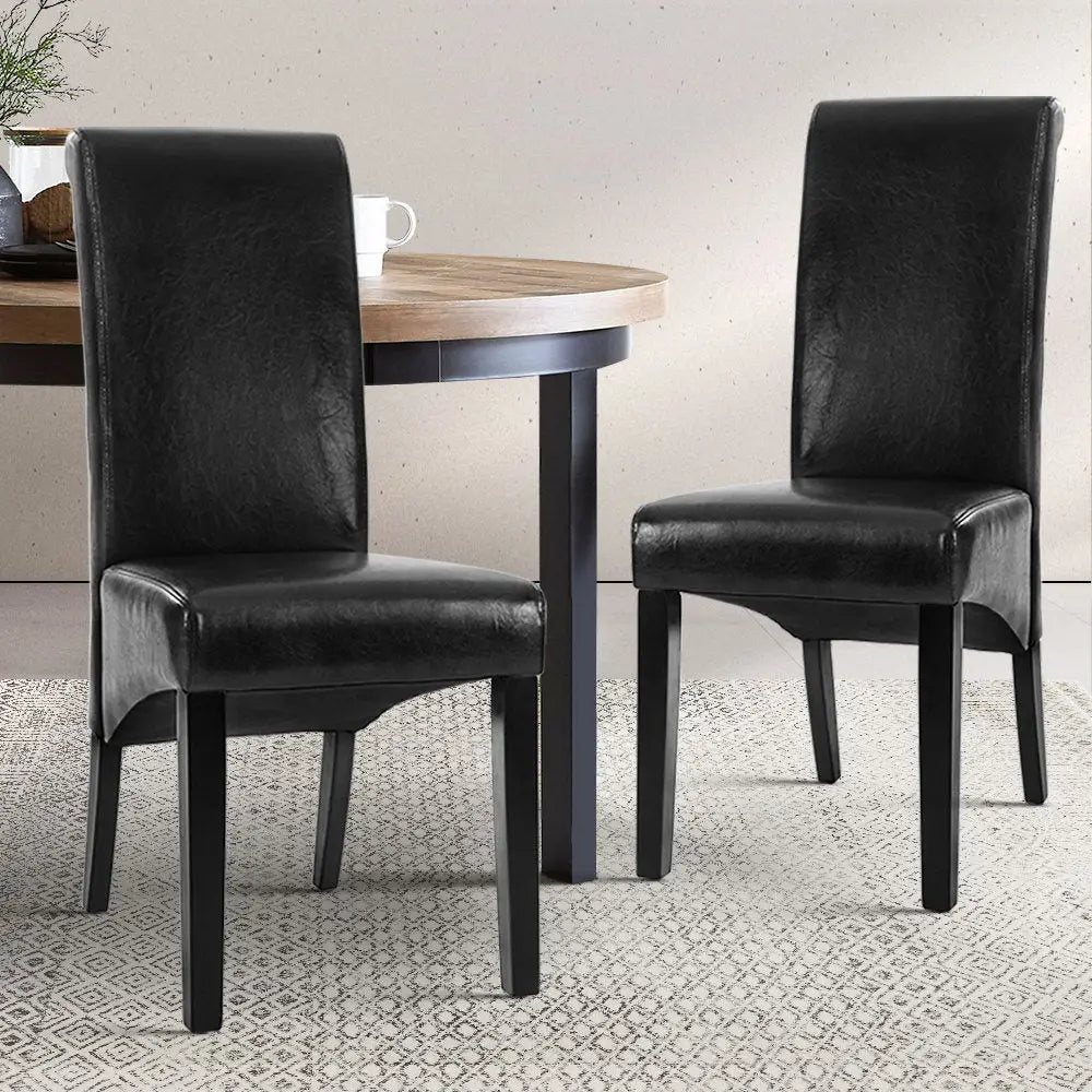 Artiss Dining Chairs Set of 2 Leather Parsons Chair Black - Furniture > Bar Stools & Chairs > Table & Bar Stools