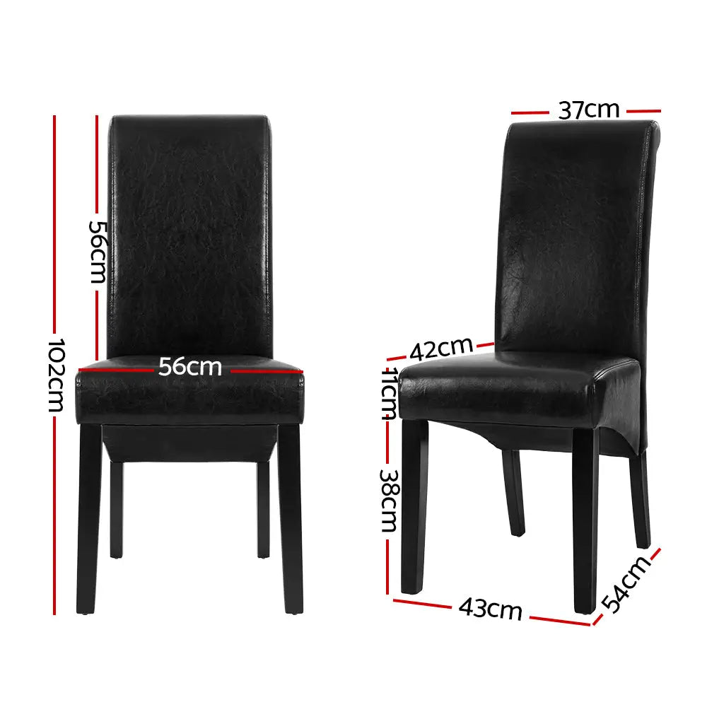 Artiss Dining Chairs Set of 2 Leather Parsons Chair Black - Furniture > Bar Stools & Chairs > Table & Bar Stools
