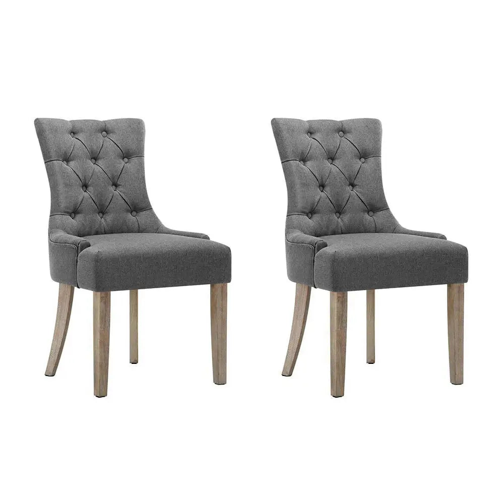 Artiss Dining Chairs Set of 2 Linen French Provincial Grey - Furniture > Dining > Dining Set