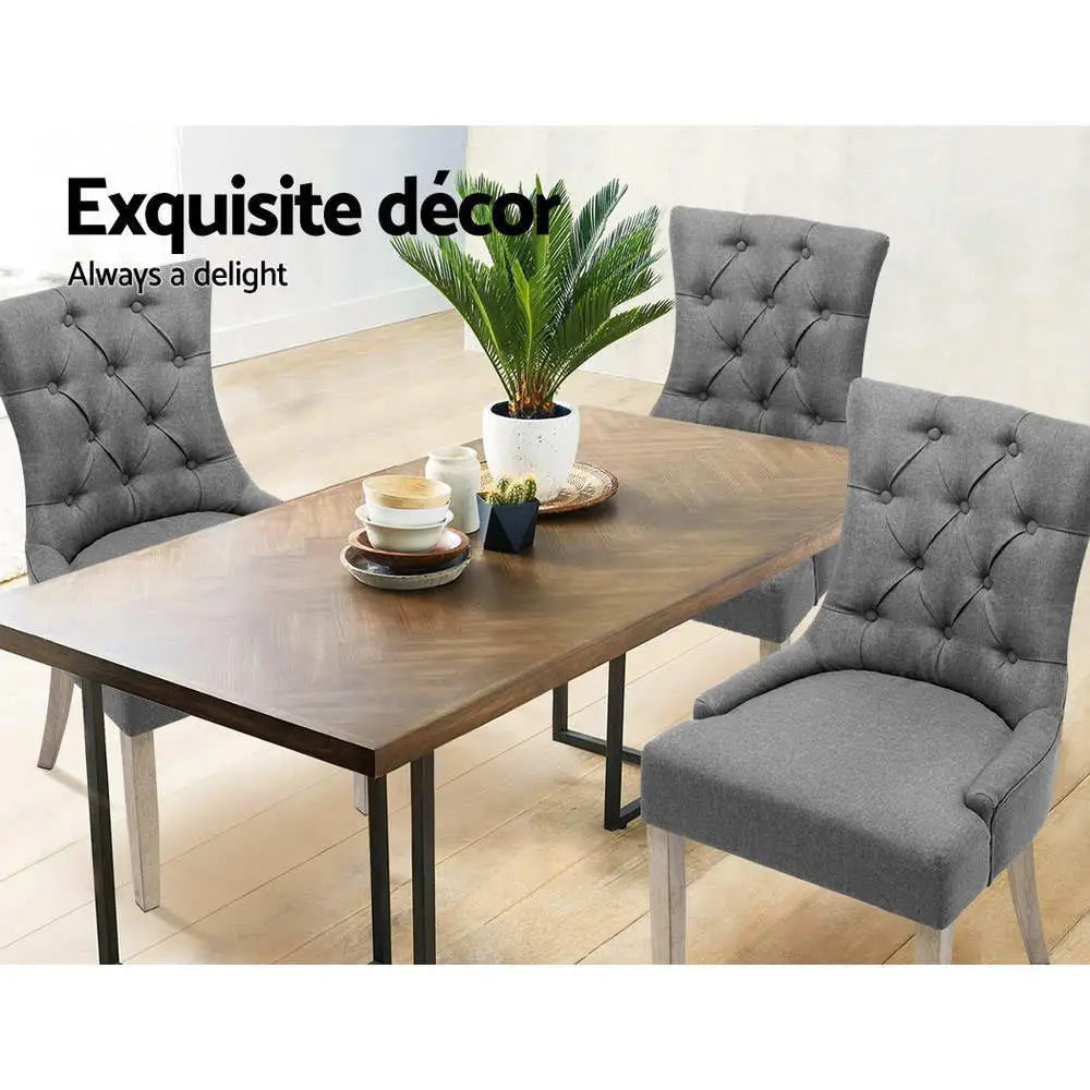 Artiss Dining Chairs Set of 2 Linen French Provincial Grey - Furniture > Dining > Dining Set