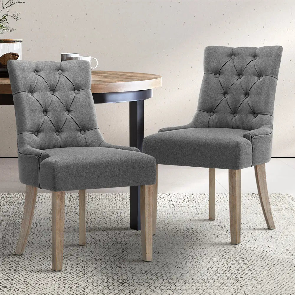Artiss Dining Chairs Set of 2 Linen French Provincial Grey - Furniture > Dining > Dining Set