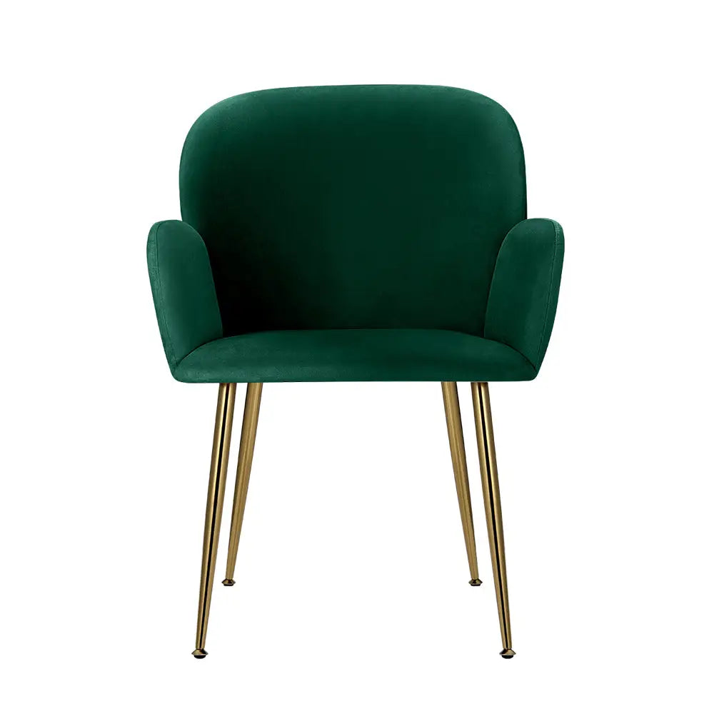 Artiss Dining Chairs Set of 2 Velevt Green Kynsee - Furniture > Living Room