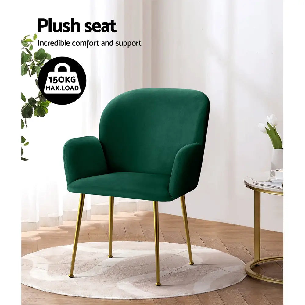 Artiss Dining Chairs Set of 2 Velevt Green Kynsee - Furniture > Living Room