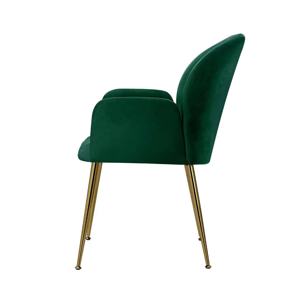 Artiss Dining Chairs Set of 2 Velevt Green Kynsee - Furniture > Living Room