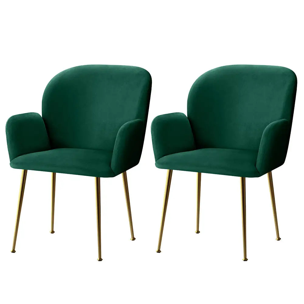 Artiss Dining Chairs Set of 2 Velevt Green Kynsee - Furniture > Living Room