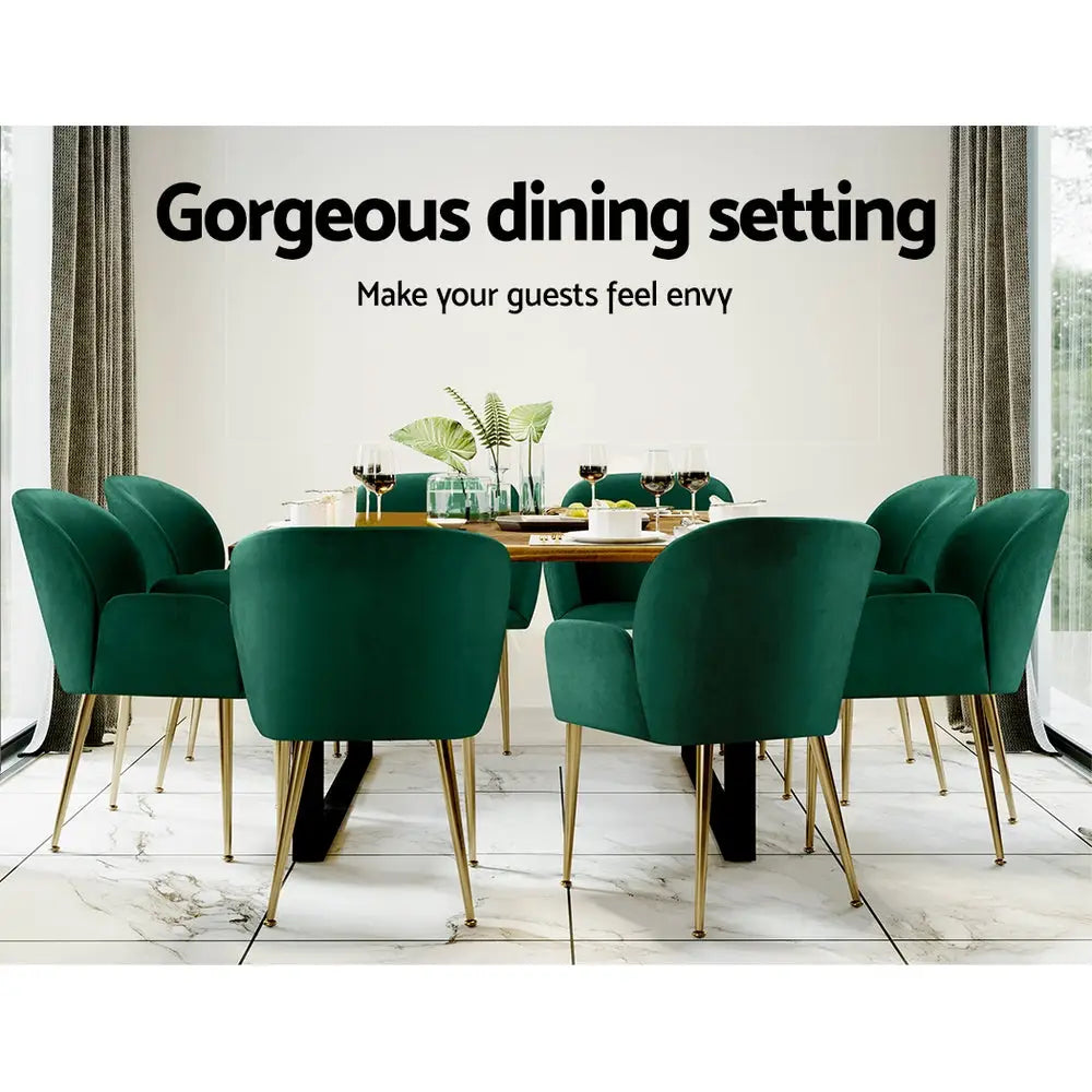 Artiss Dining Chairs Set of 2 Velevt Green Kynsee - Furniture > Living Room