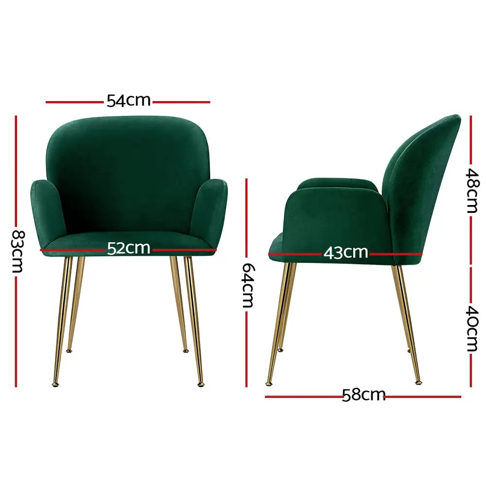 Artiss Dining Chairs Set of 2 Velevt Green Kynsee - Furniture > Living Room