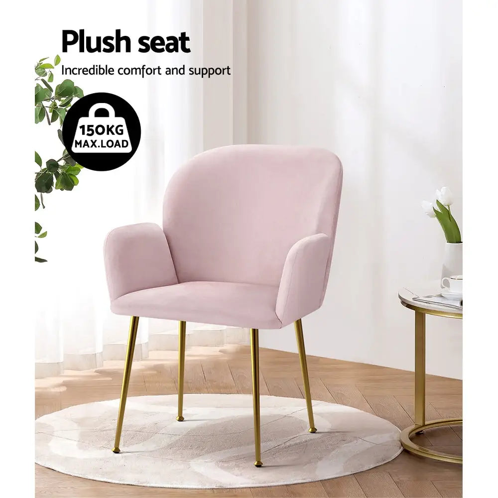 Artiss Dining Chairs Set of 2 Velevt Pink Kynsee - Furniture > Living Room