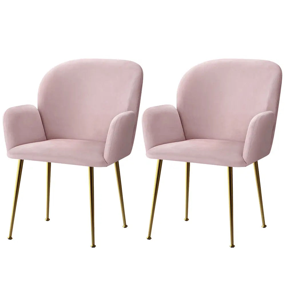Artiss Dining Chairs Set of 2 Velevt Pink Kynsee - Furniture > Living Room