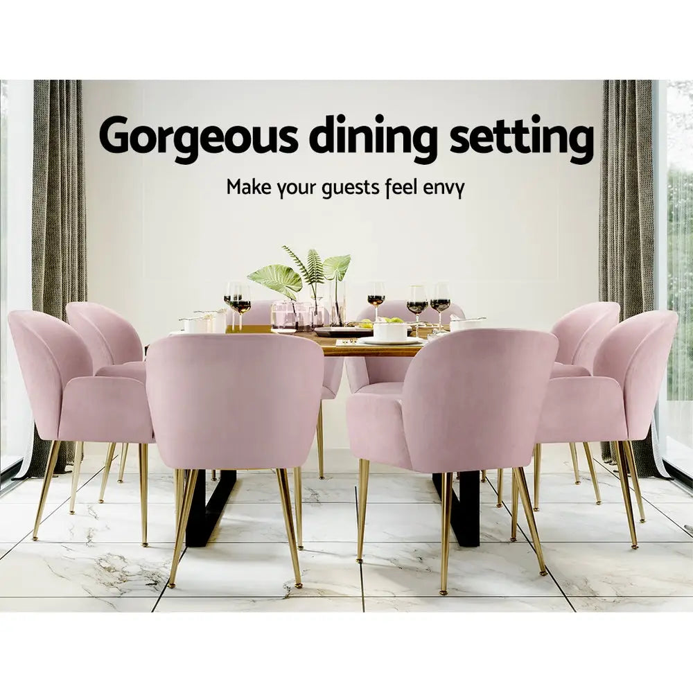 Artiss Dining Chairs Set of 2 Velevt Pink Kynsee - Furniture > Living Room