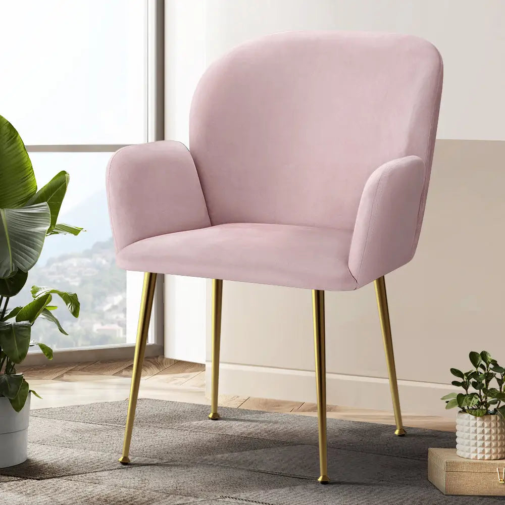 Artiss Dining Chairs Set of 2 Velevt Pink Kynsee - Furniture > Living Room