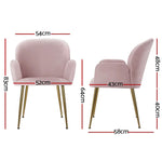 Artiss Dining Chairs Set of 2 Velevt Pink Kynsee - Furniture > Living Room