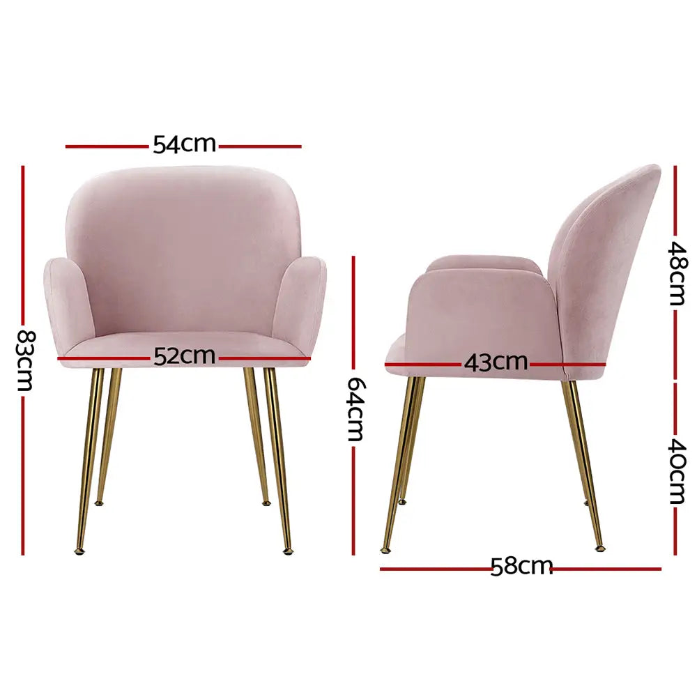 Artiss Dining Chairs Set of 2 Velevt Pink Kynsee - Furniture > Living Room