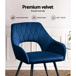 Artiss Dining Chairs Set of 2 Velvet Hollow Armchair Blue - Furniture > Dining > Kitchen & Dining Chairs