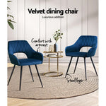 Artiss Dining Chairs Set of 2 Velvet Hollow Armchair Blue - Furniture > Dining > Kitchen & Dining Chairs