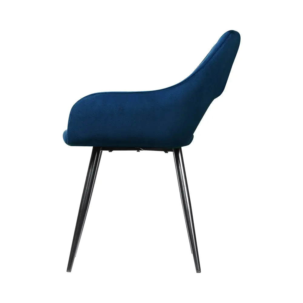 Artiss Dining Chairs Set of 2 Velvet Hollow Armchair Blue - Furniture > Dining > Kitchen & Dining Chairs
