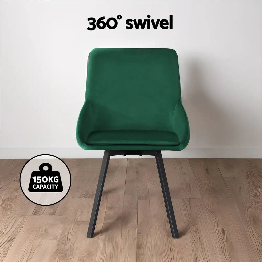 Artiss Dining Chairs Set of 2 Velvet Swivel Base Green - Furniture > Outdoor > Outdoor Chairs