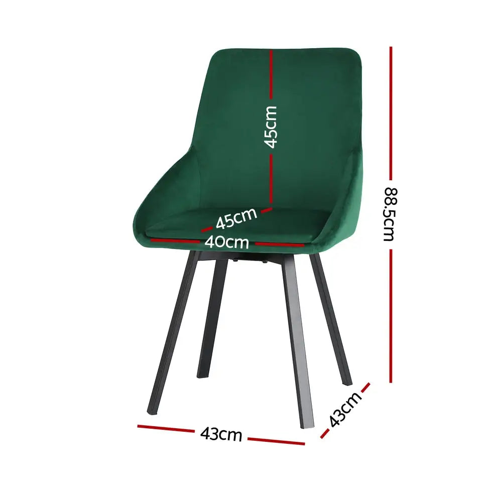 Artiss Dining Chairs Set of 2 Velvet Swivel Base Green - Furniture > Outdoor > Outdoor Chairs