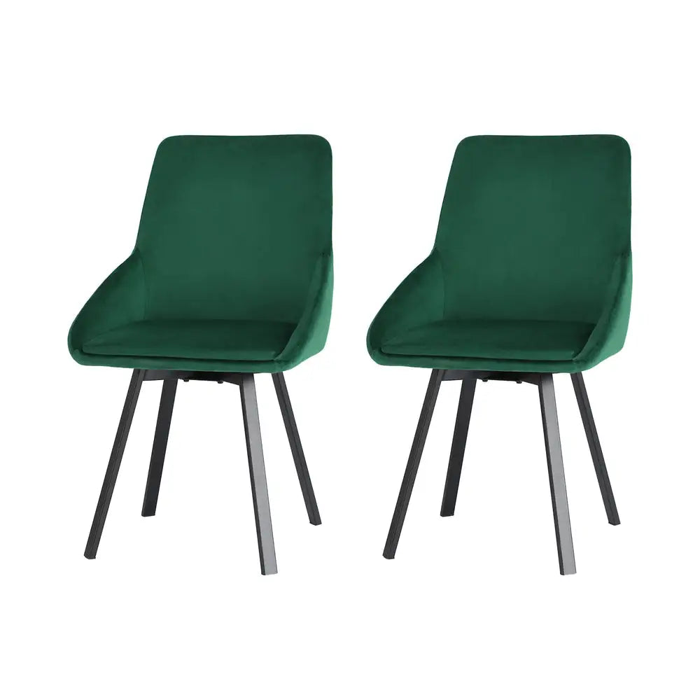 Artiss Dining Chairs Set of 2 Velvet Swivel Base Green - Furniture > Outdoor > Outdoor Chairs
