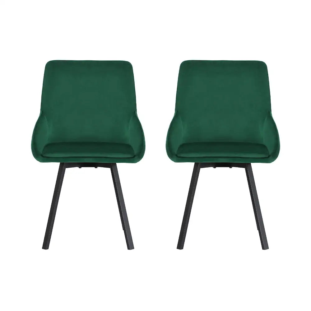 Artiss Dining Chairs Set of 2 Velvet Swivel Base Green - Furniture > Outdoor > Outdoor Chairs