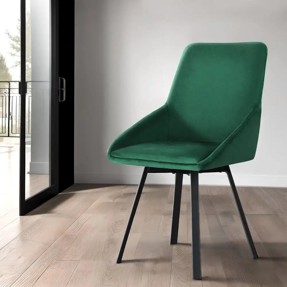 Artiss Dining Chairs Set of 2 Velvet Swivel Base Green - Furniture > Outdoor > Outdoor Chairs