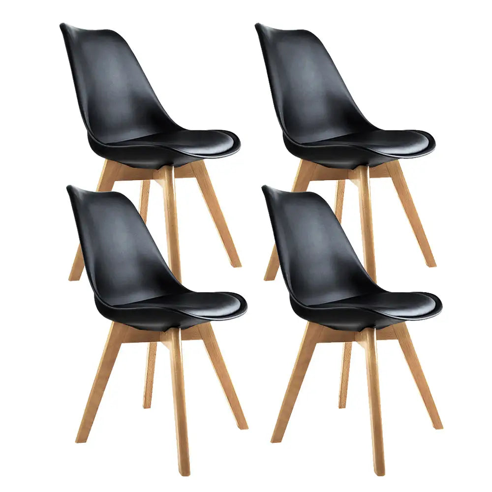 Artiss Dining Chairs Set of 4 Black Leather DSW - Furniture > Dining