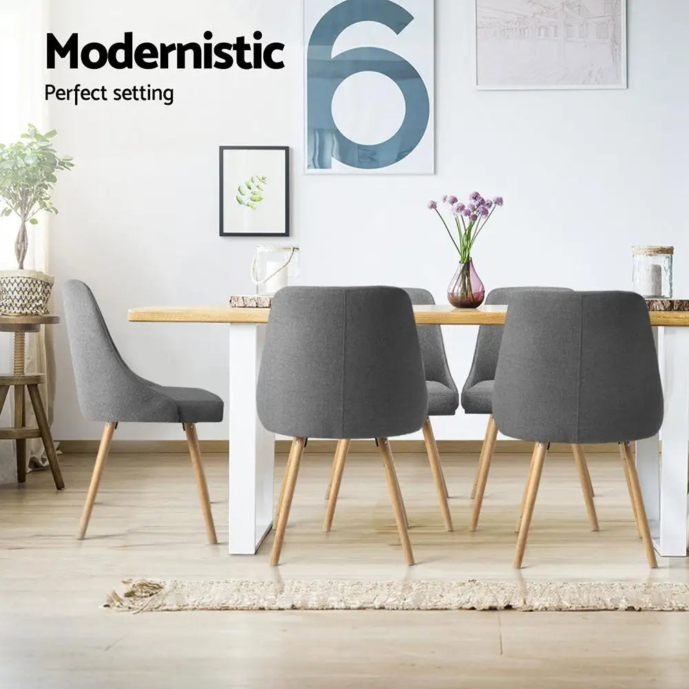Artiss Dining Chairs Set of 4 Fabric Wooden Grey - Furniture > Dining > Kitchen & Dining Chairs