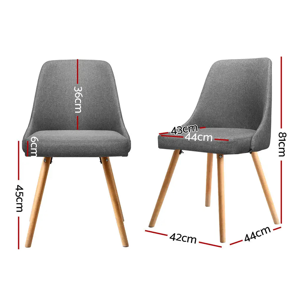 Artiss Dining Chairs Set of 4 Fabric Wooden Grey - Furniture > Dining > Kitchen & Dining Chairs