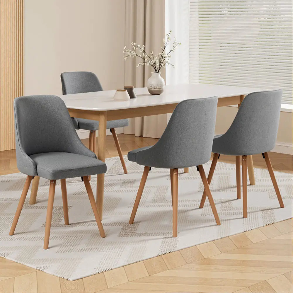 Artiss Dining Chairs Set of 4 Fabric Wooden Grey - Furniture > Dining > Kitchen & Dining Chairs